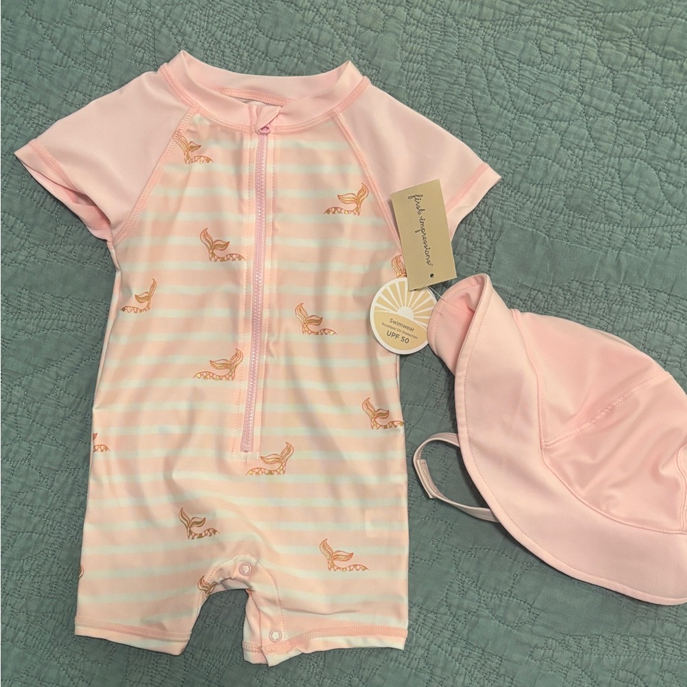 First Impressions Baby Girl Swim Set & Hat UPF 50
